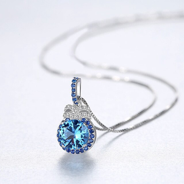Necklace Clear Synthetic Diamond Blue Copper Women's Simple Elegant Classic Luminous Wedding Geometric Necklace For Wedding Engagement