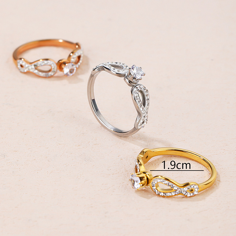 Elegant Curve Titanium Steel Artificial Diamond Open Ring In Bulk