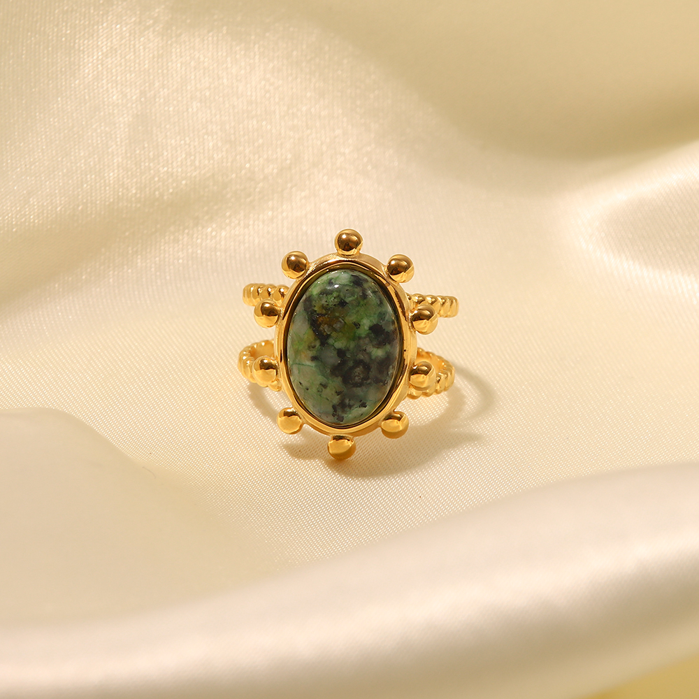 Simple Style Oval Stainless Steel Plating Gem Turquoise Open Ring 1 Piece