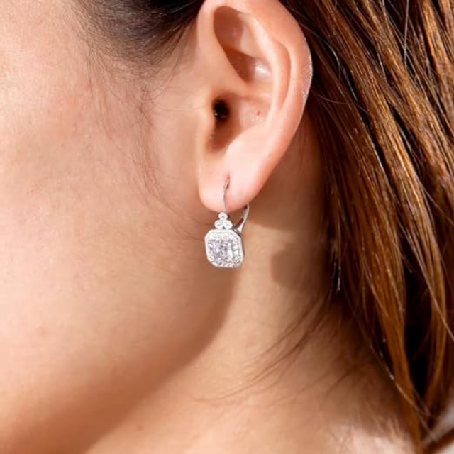 Women's silver zinc oxide on t-cut antique hanging earrings